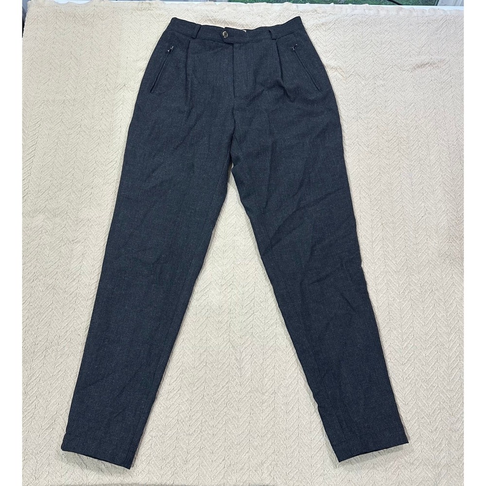 Vintage LL Bean Trousers Women's 10 Gray Wool Pleated Tapered Pant Made in Italy